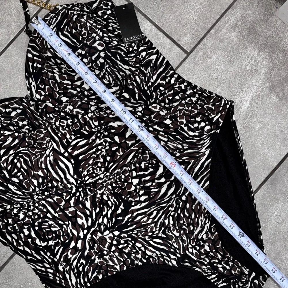 ELOQUII Swim One Piece Black Brown White Animal Print Gold Chain Strap Sz 26 NWT